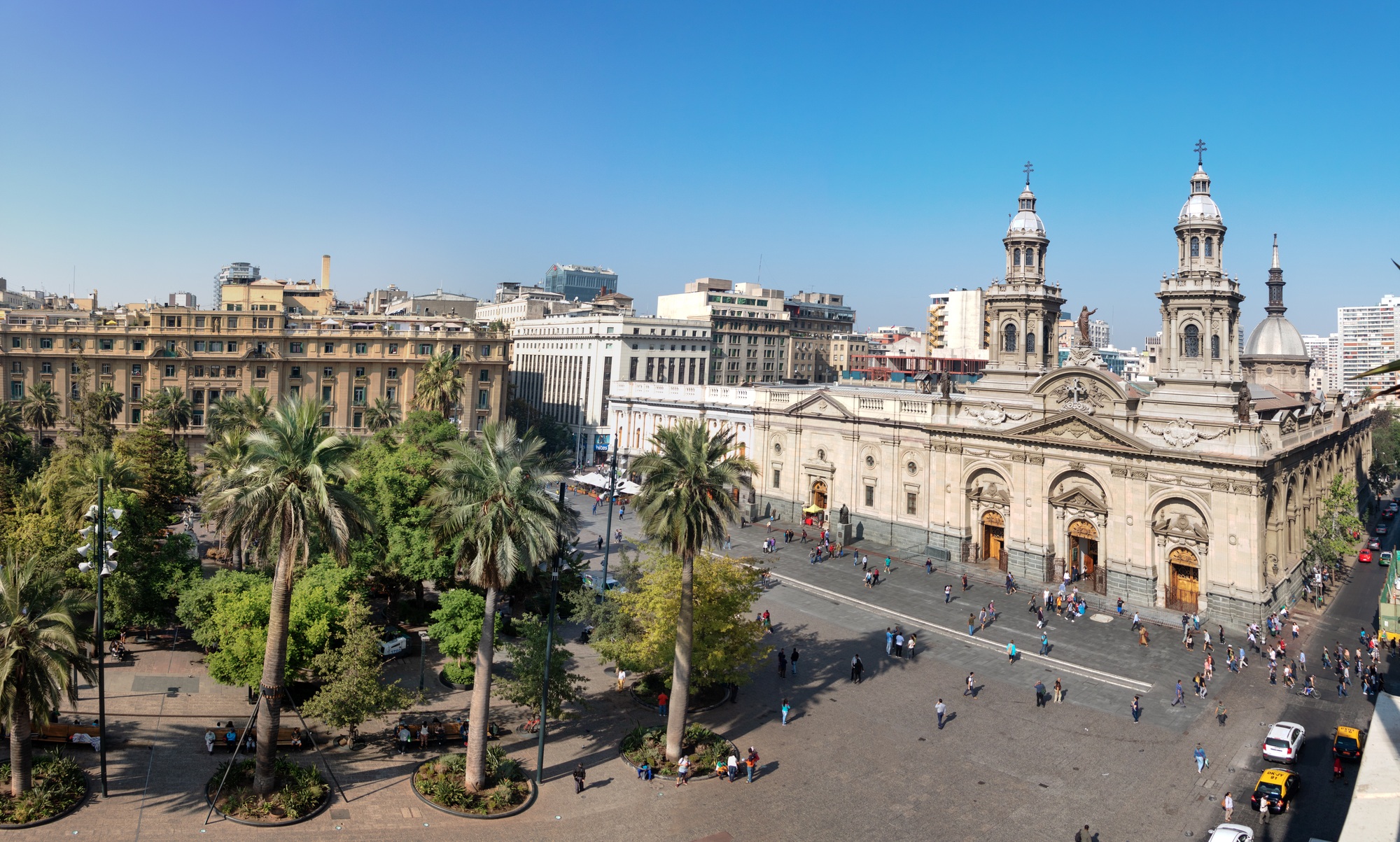 Aerial view of Plaza de Armas Square and Santiago Metropolitan Cathedral - Santiago, Chile